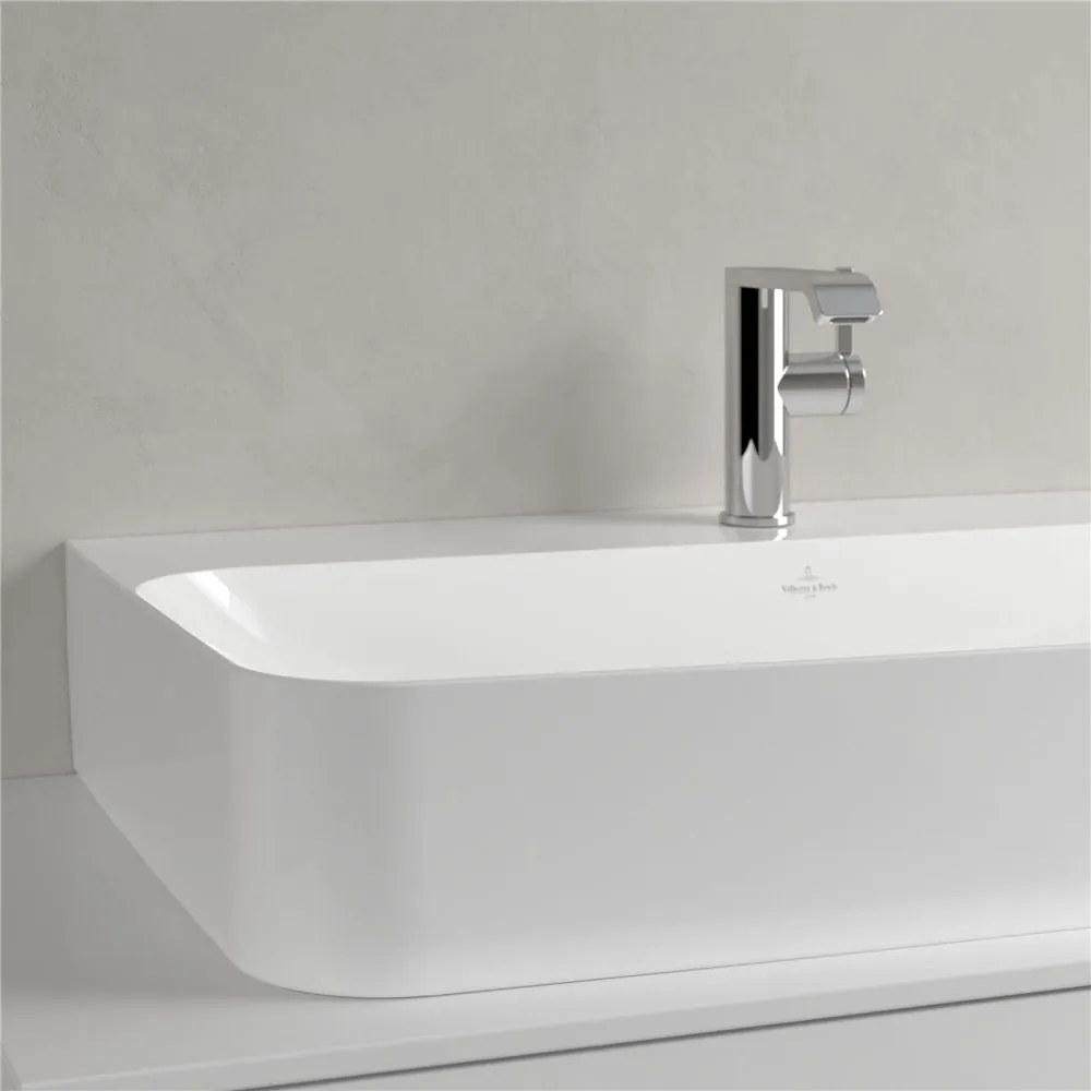 VILLEROY &amp; BOCH Finion závesné umývadlo s otvorom (spodná strana brúsená), so skrytým prepadom, 800 x 470 mm, biela alpská, s povrchom CeramicPlus, 41688CR1