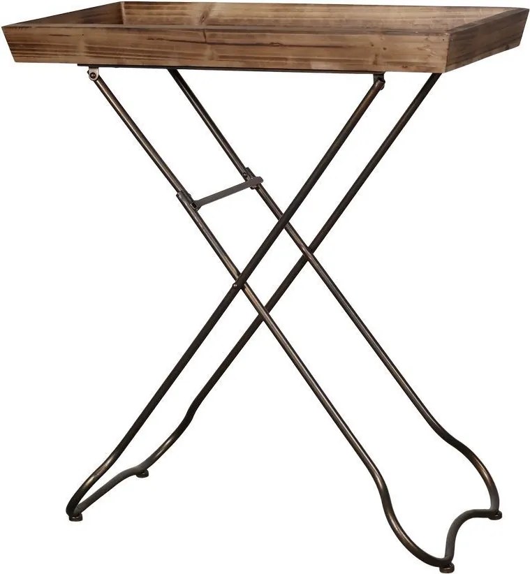 Hnedý odkladací skladací stolík s dreveným podnosom - 70*35*80 cm