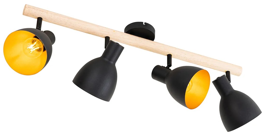 Rustikálne bodové svetlo čierne s drevom 4-svetlo - Flint