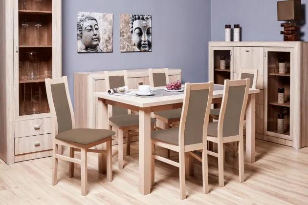 Jedálenský set Agáta - 6x stolička, 1x rozkladací stôl (sonoma/eko koža)