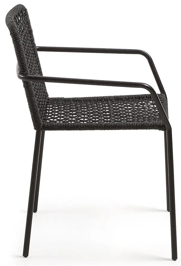 Čierna záhradná stolička s oceľovou konštrukciou Kave Home Bomer