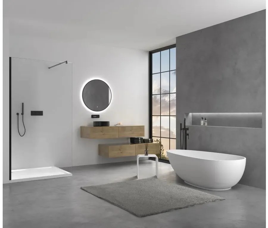 Cerano Onyx, sprchová zástena Walk-in 110x200 cm,8 mm číre sklo, čierny profil, CER-CER-DY101B-110-200