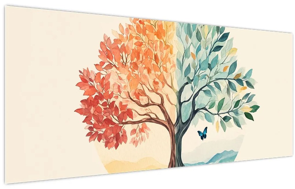 Obraz – Duálny strom s motýľom (120x50 cm)