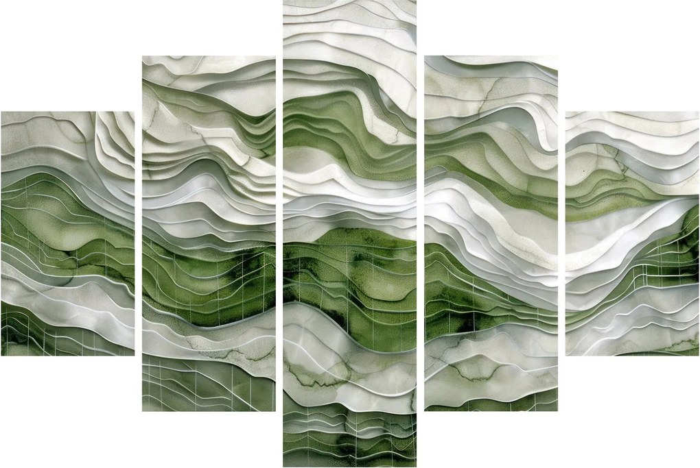 Obraz - Zelenobiele vlnky (150x105 cm)