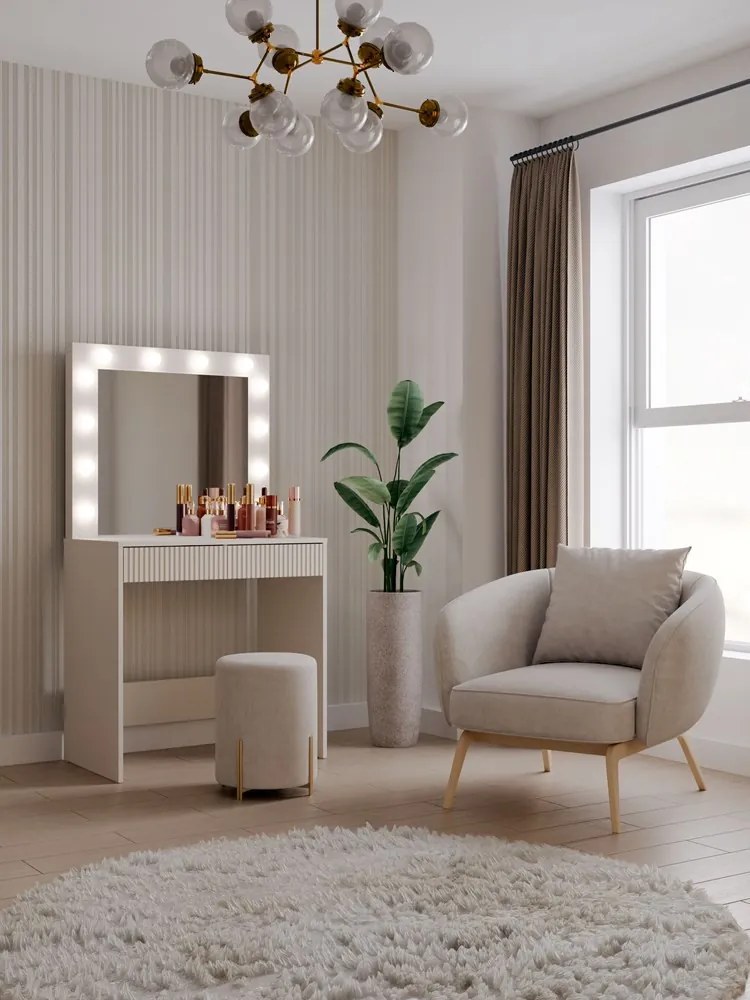 Toaletný stolík Micras Slim 1 (kašmír) (so zrkadlom) (s LED osvetlením). Akcia -19%. Vlastná spoľahlivá doprava až k Vám domov. 1132475