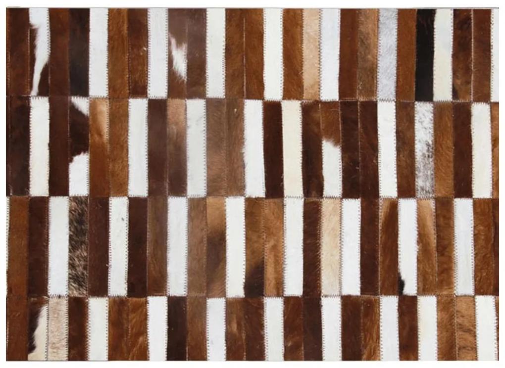 Tempo Kondela Luxusný kožený koberec, hnedá/biela, patchwork, 201x300, KOŽA TYP 5