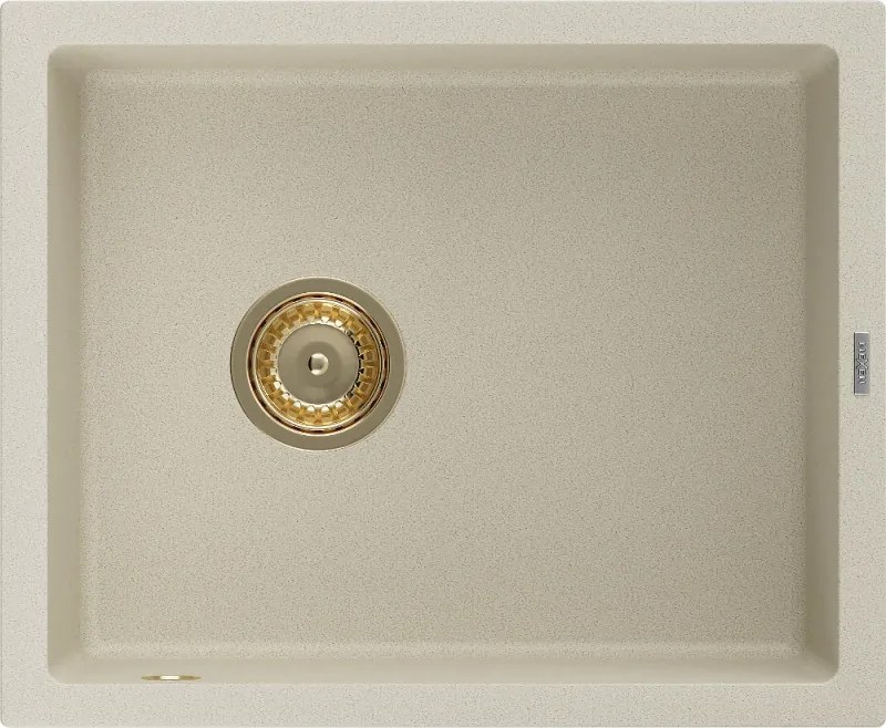 Mexen Pedro granitový drez s 1 komorou 560 x 460 mm, béžový, sifón zlatý - 6508561000-69-G