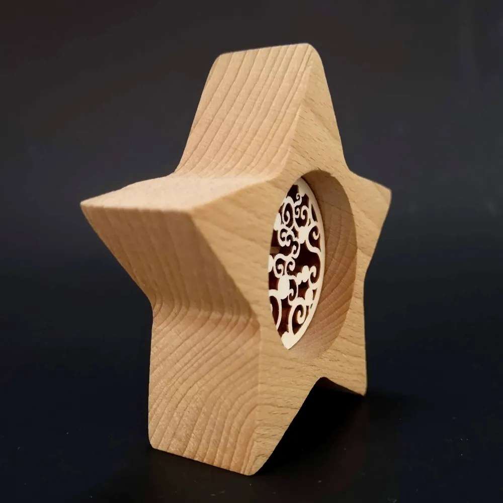 AMADEA Drevená dekorácia hviezda s vkladom - ornament, masívne drevo, výška 10 cm