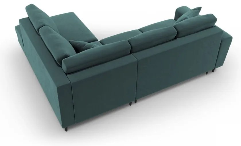 Zamatová rozkladacia/s úložným priestorom rohová pohovka v petrolejovej farbe (pravý roh/do L) Kyoto – Cosmopolitan Design