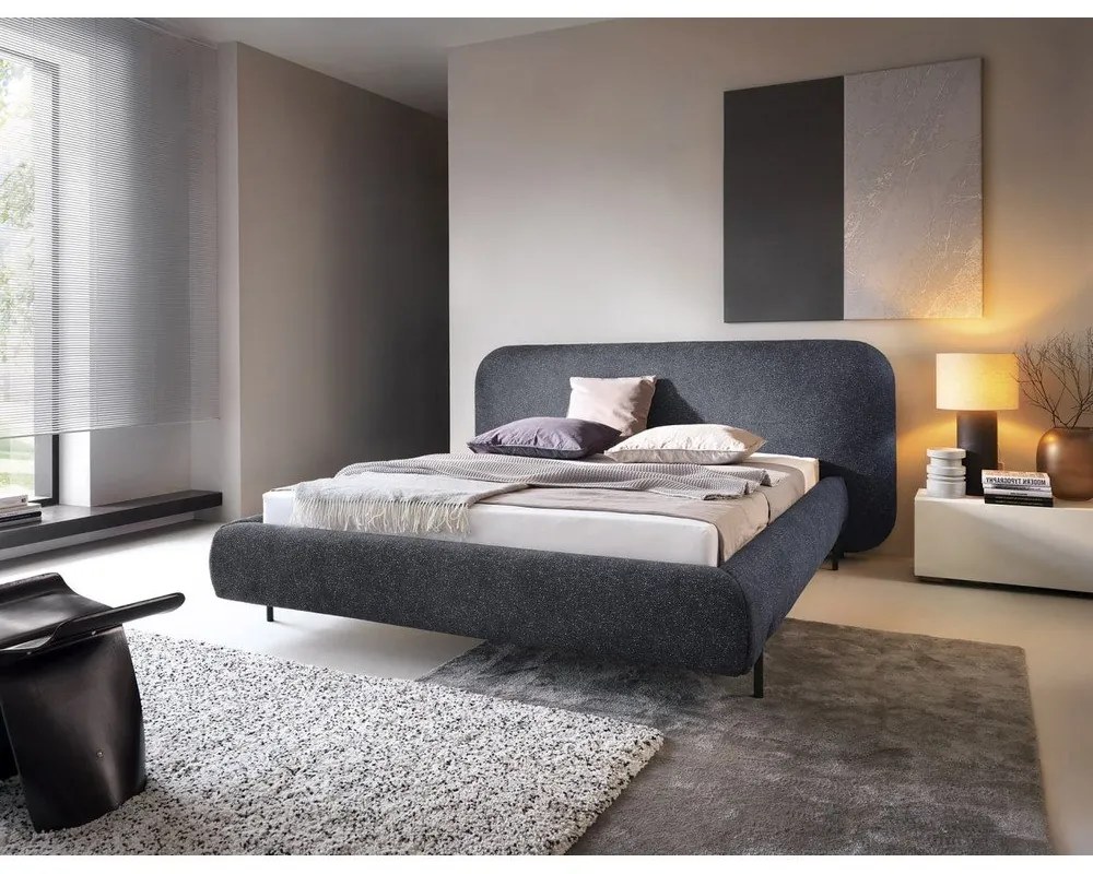 Modrá čalúnená dvojlôžková posteľ s úložným priestorom s roštom 140x200 cm Pointt – ELTAP