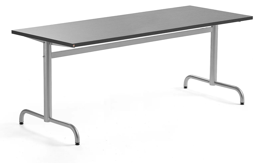Stôl PLURAL, 1800x700x720 mm, linoleum - tmavošedá, strieborná