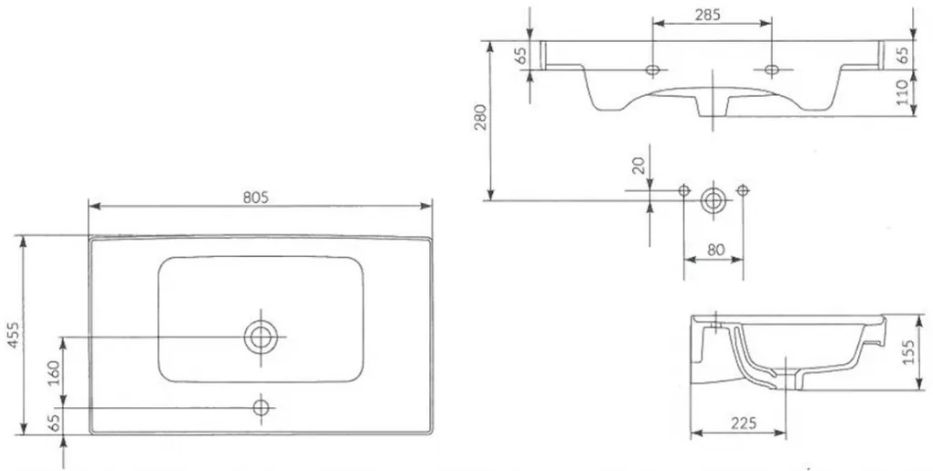 Cersanit Crea BOX skrinkové umývadlo 80cm, biela, K114-017