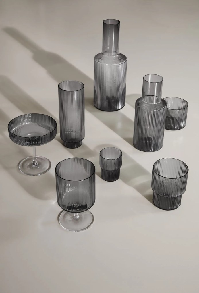 ferm LIVING Poháre Ripple Low Smoked Grey 250 ml - set 4 ks