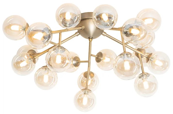 Stropné svietidlo v štýle Art Deco bronzové s jantárovým sklom 20-žiarovkové - Bianca