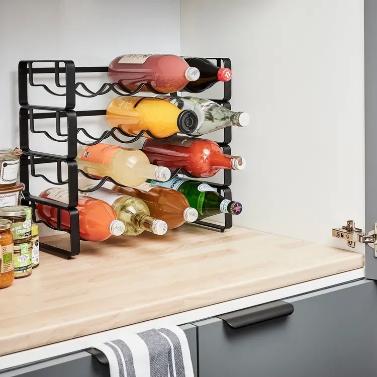 ADEO Stojan na fľaše vína alebo športové fľaše na pitie, čierny kov, stohovateľné 2 ks, MERLIN