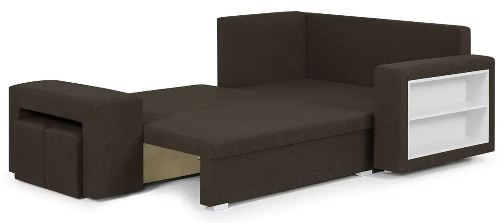 Rozkládací rohová sedací souprava MODO3 + 2 Taburety Hnědá