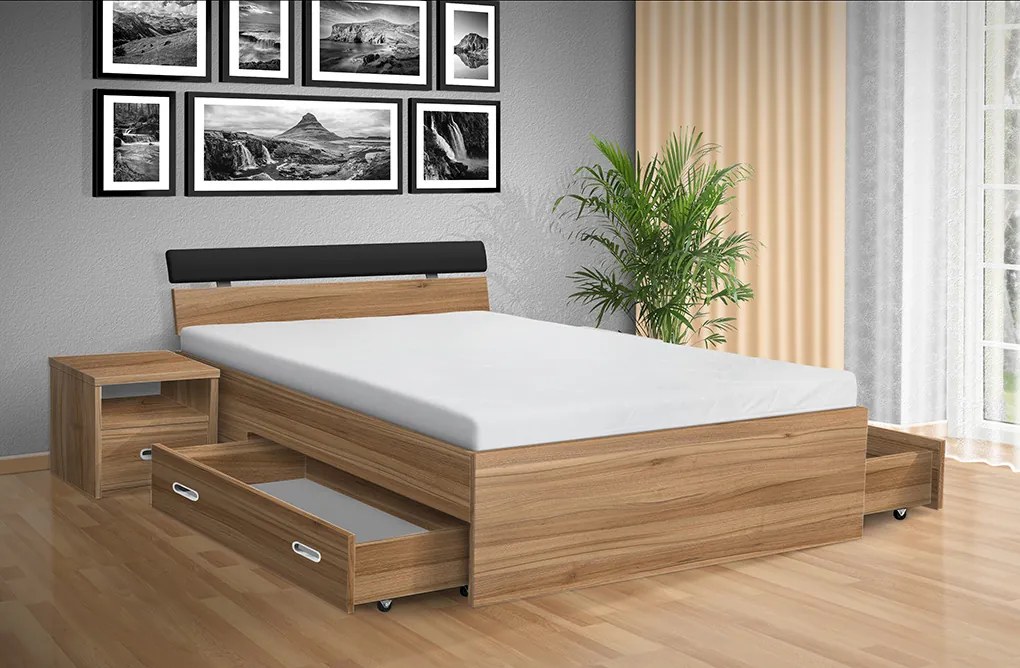 Nabytekmorava Drevená posteľ RAMI - M 180x200 cm dekor lamina: DUB SONOMA 3025, matrac: Matraca 17 cm sendvičová