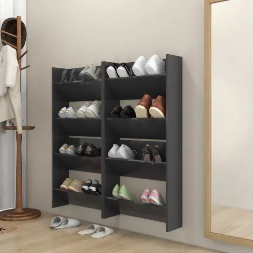 vidaXL Nástenné skrinky na topánky 4 ks sivé 60x18x60 cm drevotrieska-