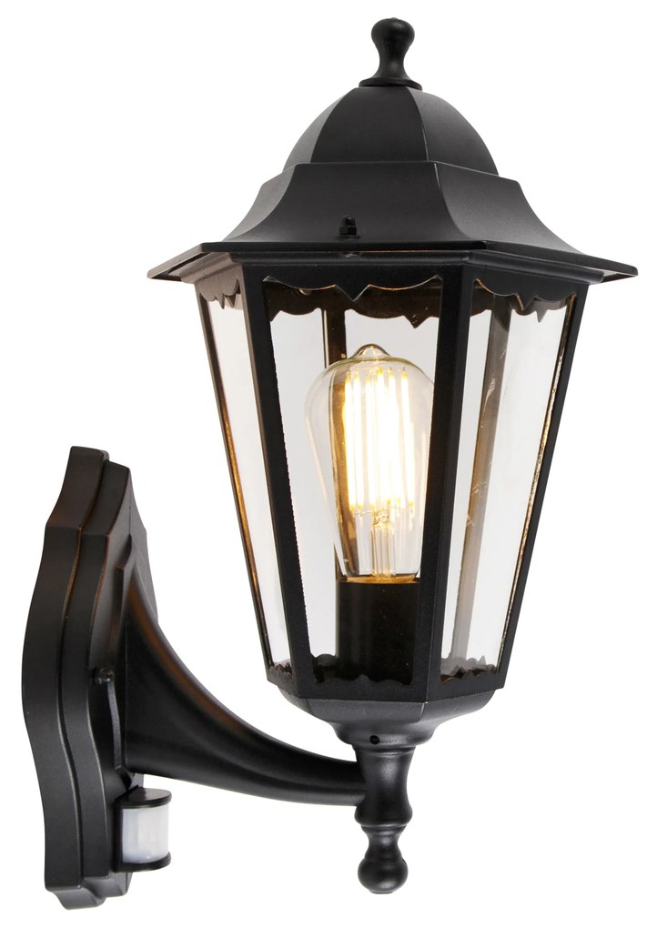 Vonkajšia nástenná lampa čierna s pohybovým senzorom - Havana IP44