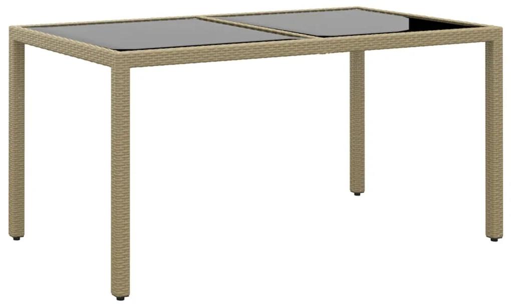 Záhradný stôl 150x90x75 cm tvrdené sklo a polyratan béžový 310576