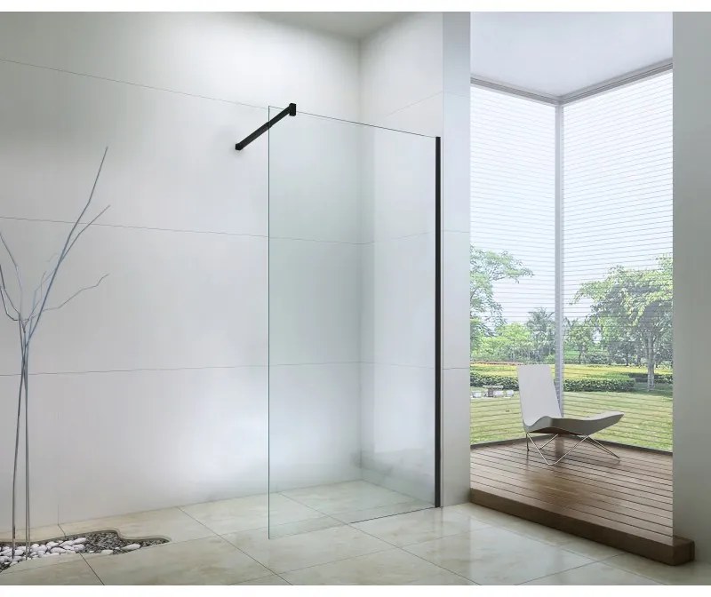 Kúpeľňová pevná zástena WALK-IN 110 cm - čierna - číre sklo