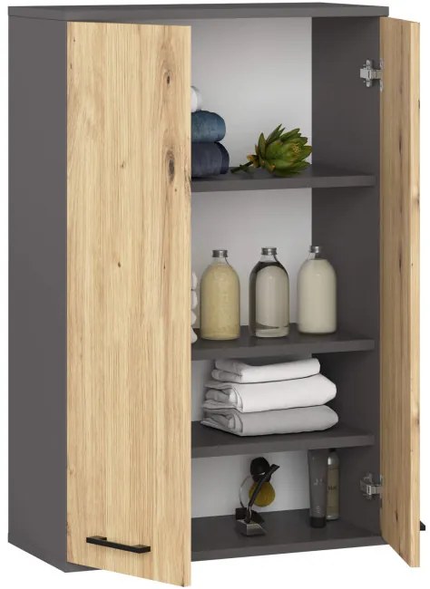 Kúpeľňová skrinka FIN H934 W64 2D grafitová / dub artisan