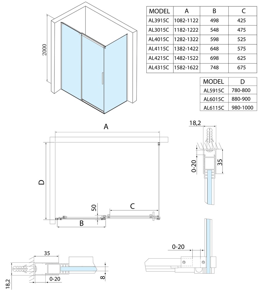 Polysan Polysan, ALTIS LINE obdĺžniková sprchová zástena 1100x800mm L/P varianta, AL3915CAL5915C