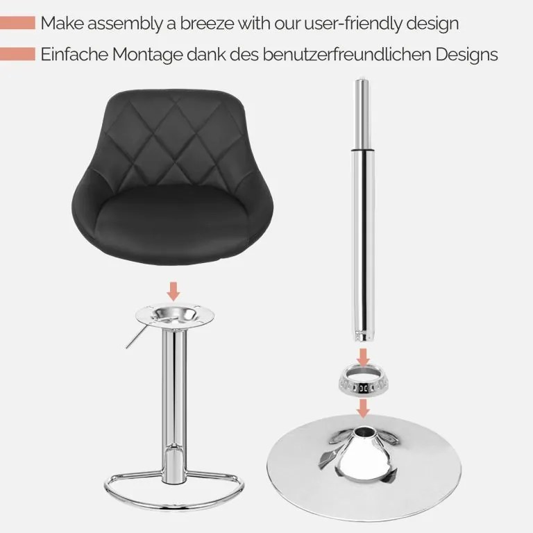 MIADOMODO Barová stolička 2ks, bez podrúčky, čierna