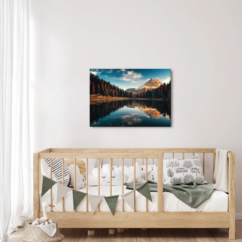 Obraz - Alpy, Taliansko, Dolomity, Lago Antorno (70x50 cm)