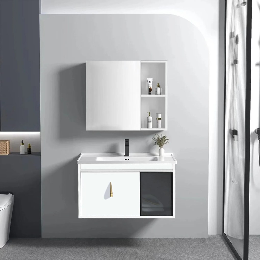 Rea Paris, súprava kúpeľňového nábytku s umývadlom 60cm, biela, REA-M0001