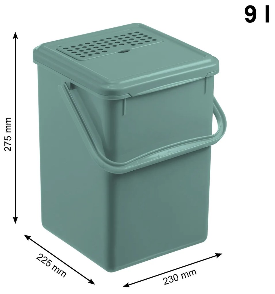 Odpadkový kôš s FILTROM, na bio odpad, Kompostér BIO, matne zelený, 9l
