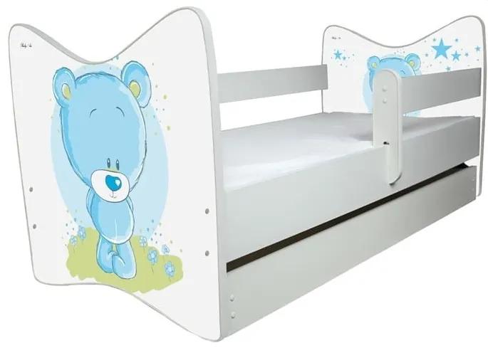 Detská posteľ  " Modrý Medvedík " deluxe, Rozmer 140x70 cm, Farba biela, Matrace bez matraca