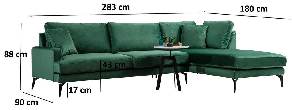 Rohová sedačka Papirolla (P) (zelená + čierna). Akcia -18%. Vlastná spoľahlivá doprava až k Vám domov. 1106939