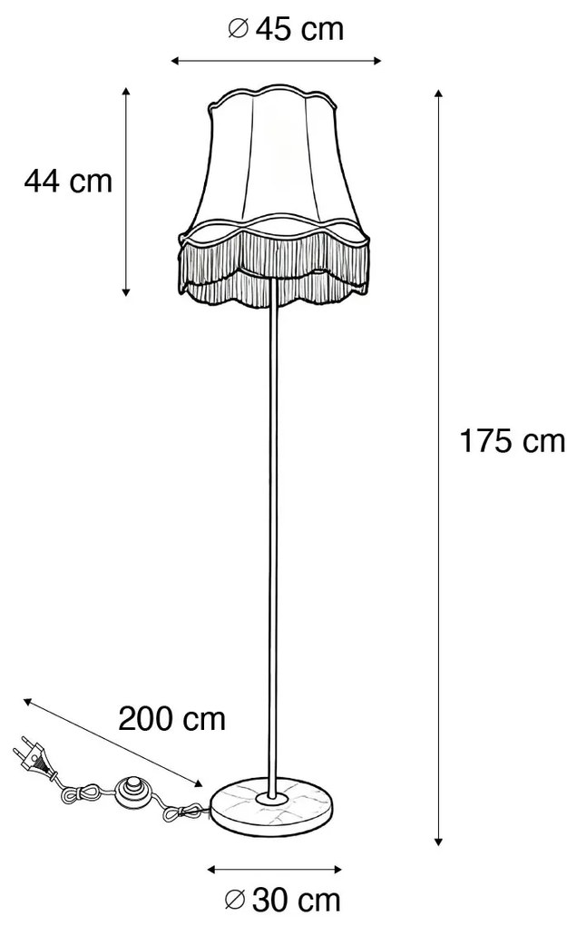 Retro stojaca lampa mosadz so tienidlom Granny zlatá 45 cm - Kaso
