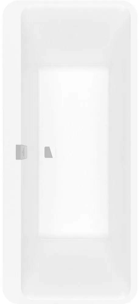 VILLEROY & BOCH Squaro Edge 12 Excellence voľne stojaca vaňa z materiálu Quaryl (bez spoja medzi panelom a vaňou), odtok v strede, s napúšťaním cez prepad, 1800 x 800 x 620 mm, Colour on Demand, Stone White, UBQ180SQE9T2BCV-RW
