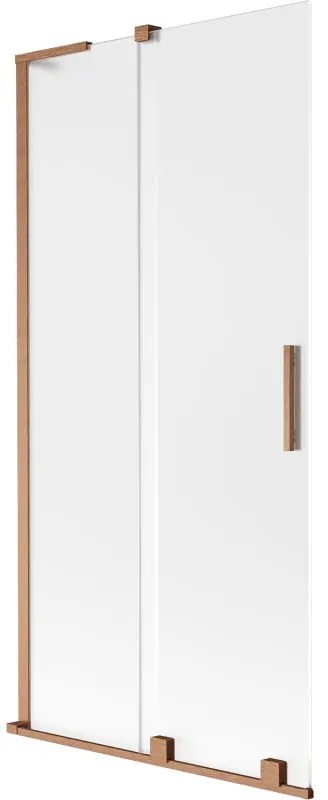 Mexen Velar L, 2-krídlová posuvná vaňová zástena 90 x 150 cm, 8mm sklo námraza, medená matná, 896-090-003-31-65