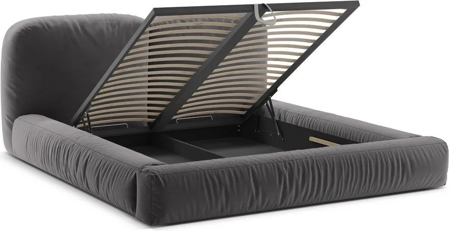 Sivá čalúnená dvojlôžková posteľ s úložným priestorom s roštom 180x200 cm Martina – Micadoni