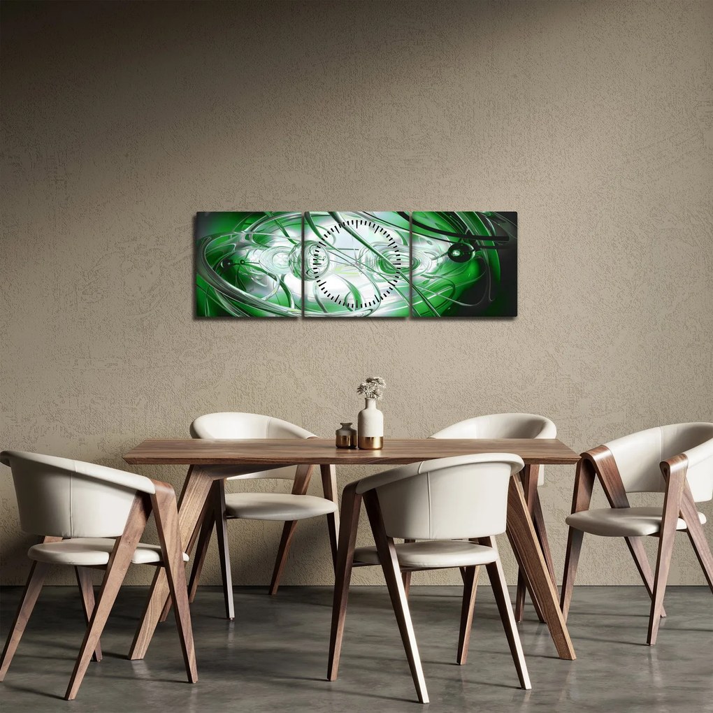 Zelený abstraktný obraz (s hodinami) (90x30 cm)