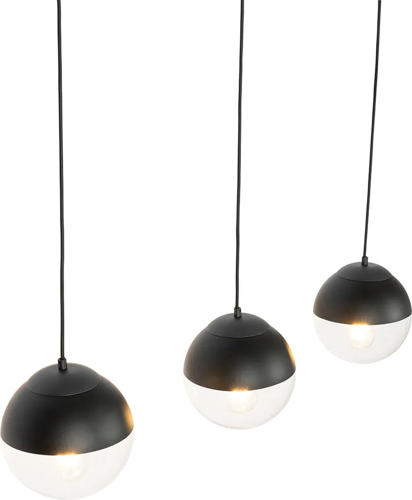 Retro závesné svietidlo čierne s čírym sklom obdĺžnikové 3-svetlo - Eclipse