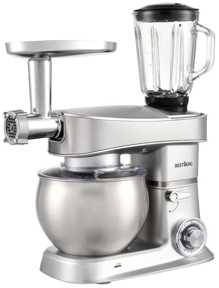 BestBerg BBR-2000S multifunkčný kuchynský robot / 2000 W / 6 l / 6 rýchlostí / strieborný