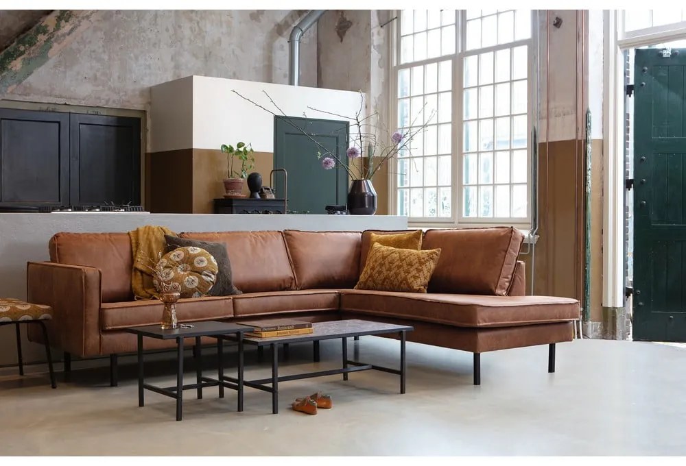 Hnedá rohová pohovka z imitácie kože (pravý roh/do L) Rodeo – WOOOD