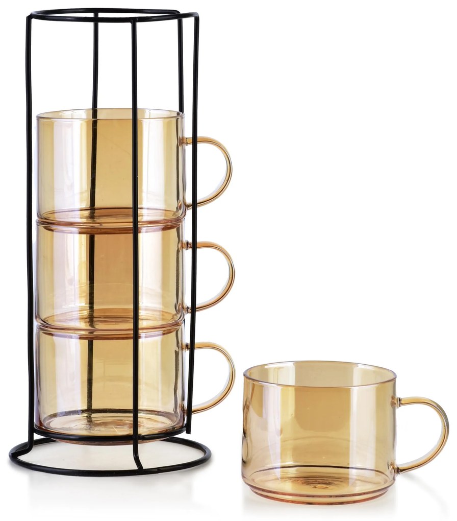 Sada 4 ks skleněných hrnků PETER HONEY 350 ml žlutá