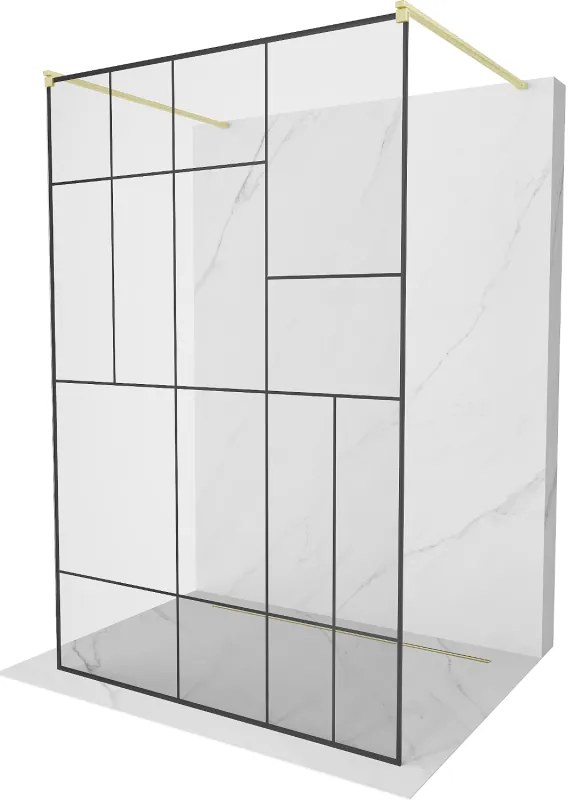 Mexen Kioto, sprchová zástena Walk-In 120 x 200 cm, 8mm sklo čierny vzor, zlatý matný profil, 800-120-002-55-78