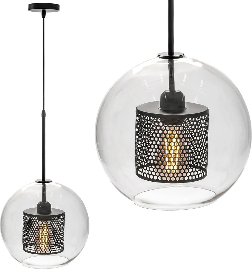 Toolight - Sklenená závesná lampa loft APP557-1CP 20cm 1xE27 60W, čierna, OSW-08750