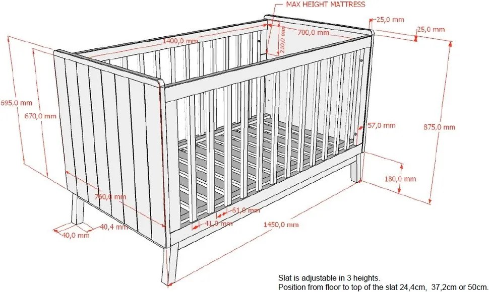 Béžová postieľka z borovicového dreva s odnímateľným bokom/s nastaviteľnou výškou 70x140 cm Sezane – Vipack