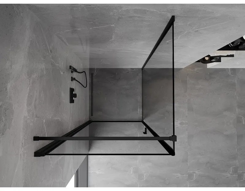 Mexen Mist-B, 1-krídlový výklopný sprchový kút ľavý 80 x 80 cm, číre sklo-čierny rám, 8A2T-080-080-70-70-L