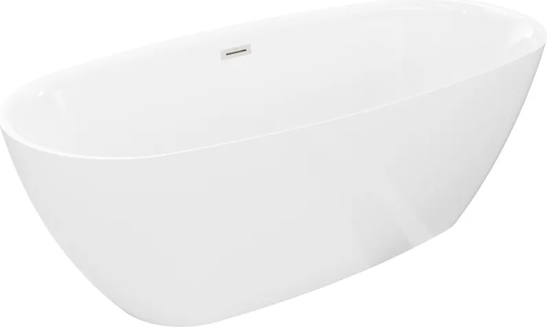Mexen Luvo Slim, voľne stojaca vaňa 170 × 75 cm, biela lesklá, oceľový prepad, 52801707500-97