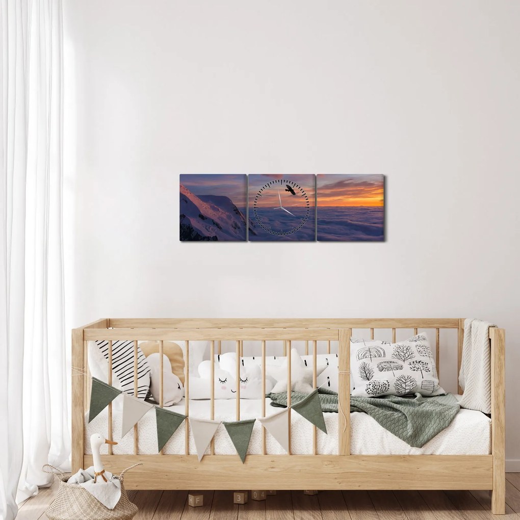 Obraz pri západe slnka, Mt. blanc (s hodinami) (90x30 cm)