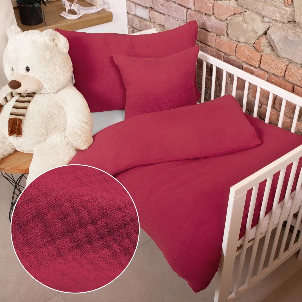 Biante Detské mušelínové posteľné obliečky do postieľky Nature MSN-042 Malinovo červené Do postieľky 90x140 a 40x60 cm
