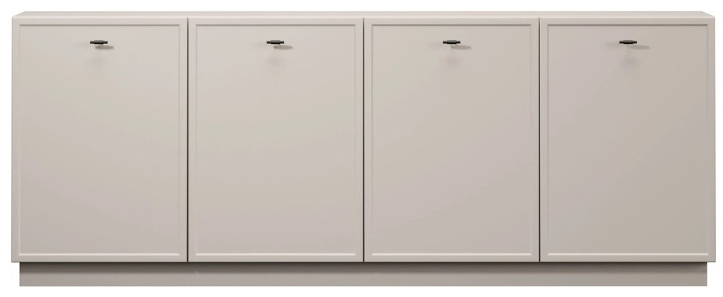 Komoda Lorini 200 cm štvordverová - kašmír / čierne úchytky T-bar